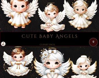 Baby Angels, Baby Shower Clipart, Christian Clipart, Baptism Clipart, Baby Angel, Christmas Angel, Commercial Use, Card Making, 300 DPI