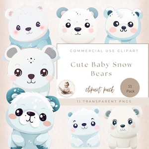 Cute Baby Snow Bear Graphics, Watercolor Polar Bear Clipart, Bear Clipart, Watercolor Bear, Commercial Use, Polar Bears Png,