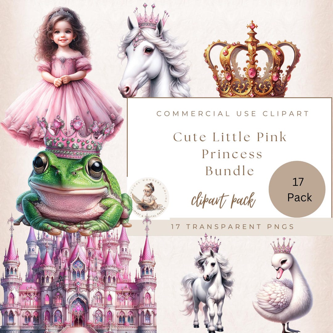 Little Pink Princess Clipart, Fairytale Clipart, Princess & Castle PNG ...