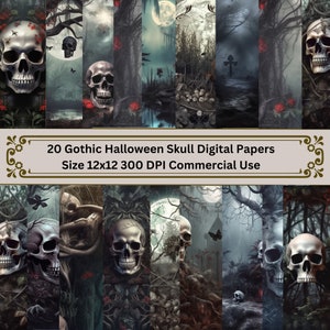 Seamless Black and Red White Gothic Skull Digital Paper, Graveyard Halloween Scrapbook Paper, Gothic backgrounds, Commercial Use
