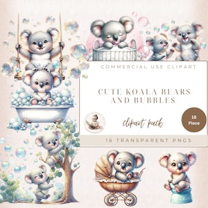 Cute Baby Koala Watercolor Clipart, Australian Zoo Animal Png, Baby Shower, Gender Reveal, Koala Bear, Nursery Decor, Commercial Use