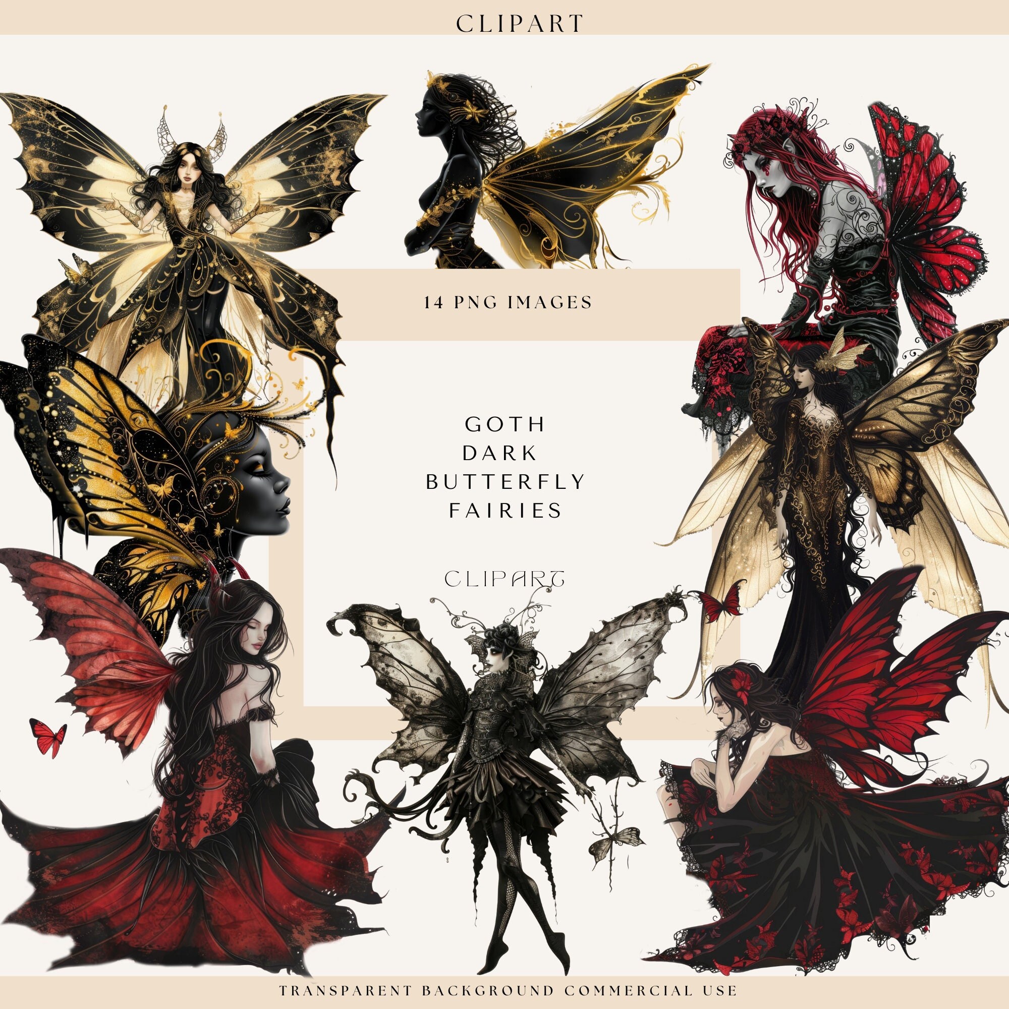 Gothic Clipart, Butterfly Girl, Fantasy Clipart, Goth Dark Butterfly ...