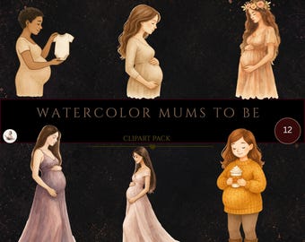 Aquarelle future maman, clipart baby shower, femme enceinte afro-américaine, clipart maternité, illustrations grossesse, usage Commercial