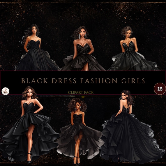 Fashion Clipart, Quinceanera Png, Black Dress Graphics, Prom Clip Art, Ball Dress, Fashion Girl, Commercial Use, Digital Crafts