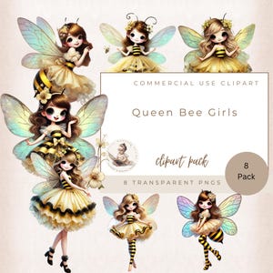 Bee Clipart, Whimsy Bee Girl Clipart, Queen Bee Girl Graphics, Girl Clipart, Whimsical Clipart, Fashion Clipart, Digital Craft