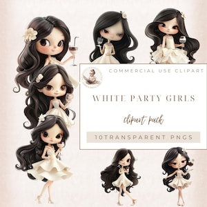 Clipart fille Fashion, White Party, Clipart fille cocktail, Clipart cocktail, Clipart fête, usage commercial, créations numériques, agenda fille