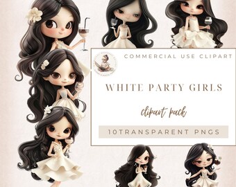 Clipart fille Fashion, White Party, Clipart fille cocktail, Clipart cocktail, Clipart fête, usage commercial, créations numériques, agenda fille