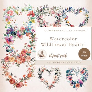 Aquarel wilde bloemen bloemen hart graphics, bloem clipart, transparante png, kaarten maken, wilde bloemen clipart, aquarel clipart,