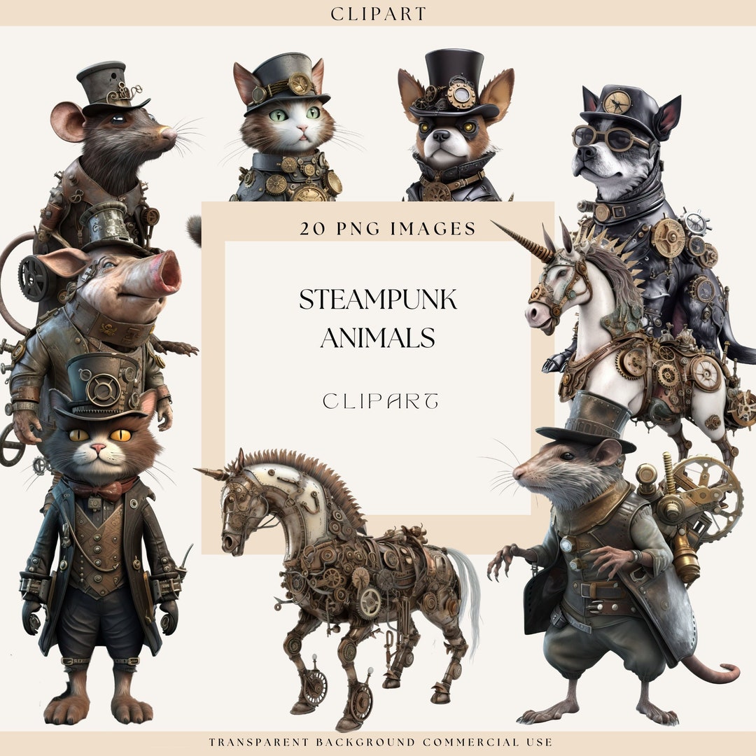 Steampunk Animals Clipart, Mechanical Animals, Junk Journal, Scrapbook ...