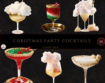 Kerstcocktail clipart, illustratieve cocktail, kerstdrankjes, commercieel gebruik, kerstfeest, nieuwjaarsfeest, mode-clipart
