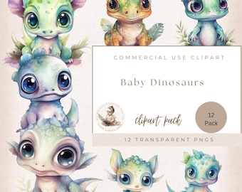 Baby Dinosaurs Clipart, Transparent Png, Dinosaur Graphics, Dino Birthday Decor, Dinosaur Watercolor, Dinosaur Baby Shower, Nursery Decor