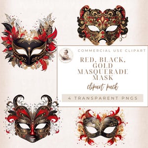 Imágenes prediseñadas de mascarada, máscara de fiesta, máscara de aniversario, máscara de bola, fiesta de mascarada, uso comercial, máscaras de mascarada para él y para ella, rojo, oro negro
