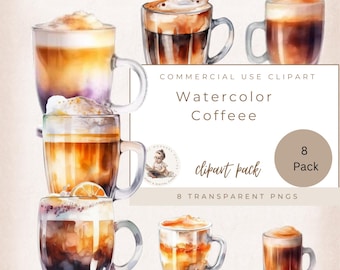 Imágenes prediseñadas de café en acuarela, paquete de imágenes prediseñadas de taza de café, taza de café PNG, uso comercial, descarga digital instantánea, imágenes prediseñadas digitales para amantes del café