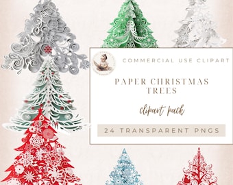 Trees Clipart, Paper Style, Christmas Clipart, Christmas Tree, Commercial Use, Card Making, Paper Crafts, Digital Crafts, Digital Download