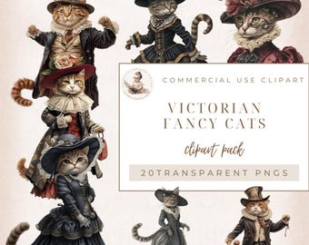 Victorian Clipart, Cats Clipart, Cats Dressed Up, Cat Lovers, Fashion Clipart, Cat Breeds, Whimsy Cats, Commercial Use, Digital Crafts