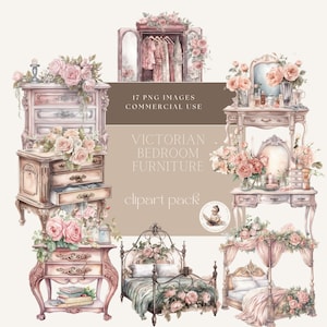 Watercolor Victorian Bedroom Furniture Clipart, Console Table, Furniture Clip Art, Paper Crafts Scrapbooking, Commercial Use, Junk Journal
