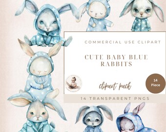 Baby Blue Rabbit Graphics, Baby Rabbit Clipart, Baby Shower Clipart, Transparent Backgrounds, Sleepy Rabbit Png, Commercial Use, Card Making
