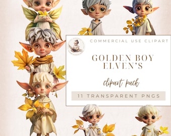 Golden Elven's Graphics, Clipart Little Elf, Fantasy Clipart, Fairytale Clip Art., Transparante Png, Elf Ephemera, Commercieel gebruik, Digi Craft