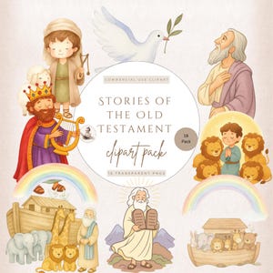 Old Testament Bible Characters Clipart Bundle, Christian Watercolor PNG, Bible Story Illustrations, Sunday School and Faith Art