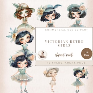 Retro Girls Clipart, Victorian Retro Girls, Fashion Clipart, 1920&#39;s Girls, Victorian Clipart, Fashion Girls, Commercial Use, Digital Crafts