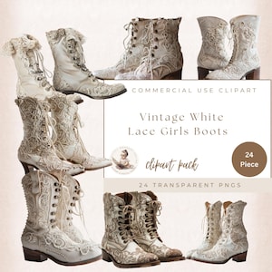 Weiße Spitze Damen Stiefel Clipart, Vintage Mode Png, Vintage Junk Journal, Kartenherstellung, Hochzeitsschuhe, kommerzielle Nutzung,