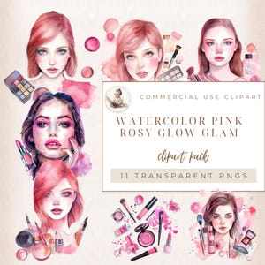 Watercolor Clipart, Makeup Clipart, Makeup Party, Girl Clipart, Pink Cosmetics, Pink Mackeup Clipart, Commercial Use, Card Making