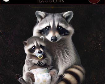 Racoon Mom and Baby, Racoon Clipart, Nursery Graphics, Animal Clipart, Racoon Clip Art, Commercial Use, First Birthday Clipart, Baby Racoon