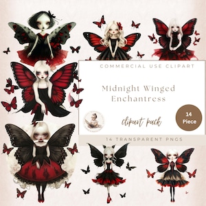 Gothic Fee Clipart, Digital Fantasy Kunstwerk, Dunkle Fee Illustrationen, Gothic Girl Clipart, Fantasy Schmetterling Mädchen Designs, Digital Craft