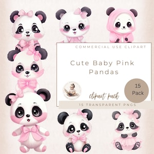 Clipart de panda rosa bebê fofo, chá de bebê, revelação do sexo do bebê, primeiro aniversário de menina, clipart de animal fofo, uso comercial, clipart de urso de pelúcia