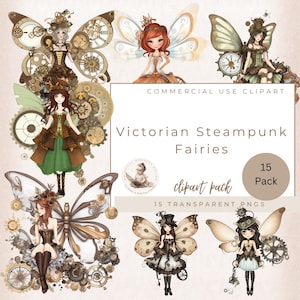 Fairy Clipart, Mechanical Fairies, Angels Png, Fantasy Fairy Sublimation, Commercial Use, Junk Journal, Digital Download, Steampunk Clipart