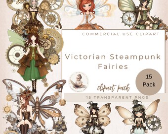 Fairy Clipart, Mechanical Fairies, Angels Png, Fantasy Fairy Sublimation, Commercial Use, Junk Journal, Digital Download, Steampunk Clipart
