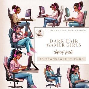 Gamer Girl Grafiken. Gaming Clipart, Mädchen Clipart, Gaming Girl Ephemera, transparente Png, kommerzielle Nutzung, Computer Girl, digitales Kunsthandwerk