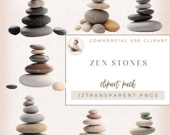 Zen Stones, Buddha Decoration, Instant Digital Download, Beach Stone Clipart, Zen Meditation Namaste, Commercial Use, Spa Clipart, Calming