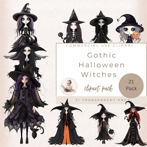 Wicked Gothic Witch Clipart, Witchcraft Clipart, Halloween Clipart, Magic Clip Art, Commercial Use, Card Making, Junk Journal, Witchy PNG
