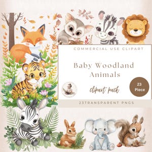 Baby Woodland Animals Clipart, Nursery Woodland Decor, Baby Shower, Clipart for Commercial Use, Watercolor Animals, Nursery Wall Art