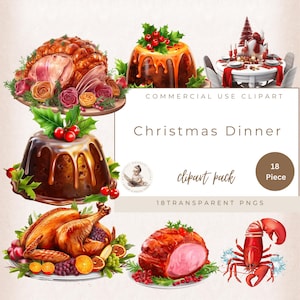 Clipe de Jantar de Natal, Clipe de Comida em Aquarela, Clipe de Jantar, Comercial, Clipe de Natal, Diário de Junções, Scrapbooking, Criação de Cartões