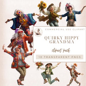 Clipart de avó peculiar, gráficos de avó hippie, clipart caprichoso, avó engraçada, imagens de scrapbook de avó, uso comercial, artesanato digital