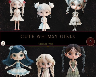 Cute Whimsy Girls Clipart, Fashion Girl, Girl Clipart, Birthday Girl, Little Princess, Quirky Girl Clipart, Commercial Use, Digital Crafts