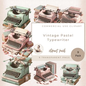 Vintage Typewriter, Retro Typewriters Clip Art, Antique Typewriter, Pastel Typewriters, Typewriter Clipart, Commercial Use, Digital Crafts