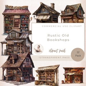 Bookshop Clipart, Country Bookshops, Library Clipart, Watercolor Clipart, Bookstore Clipart, Shopfront Clipart, Cozy Bookstore