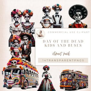 Mexican Clipart, La Calavera Catrina, Day of the Dead Kids and Buses, Halloween Clipart, Mexican Halloween, Commercial Use, Digital Crafts