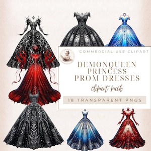 Baljurk clipart, prinses jurk, boze koningin jurk, feestjurk, kostuum clipart, mode clipart, junk Journal, Digi Craft, commercieel gebruik