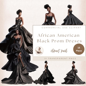 African American Prom Black Dresses, Quinceanera Dresses, Ball Dress, Princess Dress, Commercial Use, 300 DPI, Transparent background, PNG,