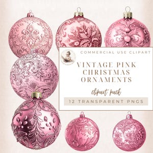 Pink Christmas Ornaments Clipart, Christmas Clipart, Christmas Decoration Clipart, Christmas Junk Journal, Card Making, Commercial Use