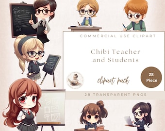 Imágenes prediseñadas de profesora chibi, imágenes prediseñadas de niño y niña de regreso a clases, mejores amigos chibi, uso comercial, creación de tarjetas, imágenes prediseñadas de dibujos animados, moda
