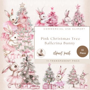 Rosa Weihnachten Clipart, Weihnachtsbaum Clipart, Winter Feiertage, Weihnachten Ballerina Hase, kommerzielle Nutzung, Rosa Weihnachten Hase Clipart