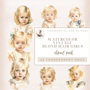 Clipart di bambina vittoriana con i capelli biondi, Clipart di ragazza carina vintage, Creazione di biglietti, Diario di scarto, Scrapbooking per uso commerciale, Baby Shower
