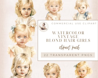 Clipart de menininha loira vitoriana, clipart fofo de menina vintage, criação de cartões, diário de sucata, uso comercial de scrapbooking, chá de bebê