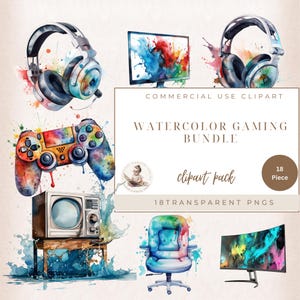 Clipart gaming, casque, écrans, chaise d'ordinateur, clipart manette, 300 ppp, fond transparent, usage commercial, graphismes gaming.