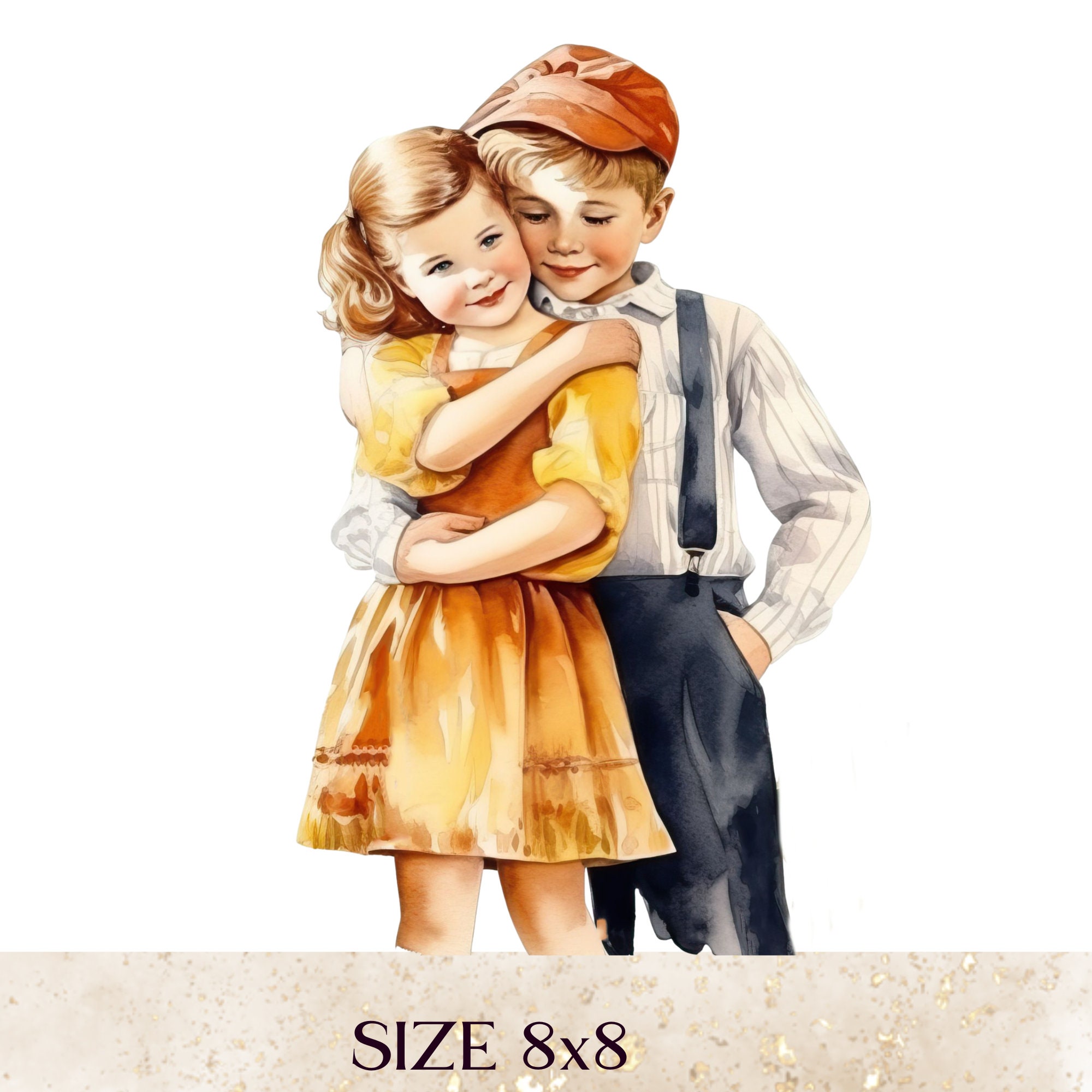 Best Friends Hugging Clipart, Victorian Vintage Children, Card Making ...